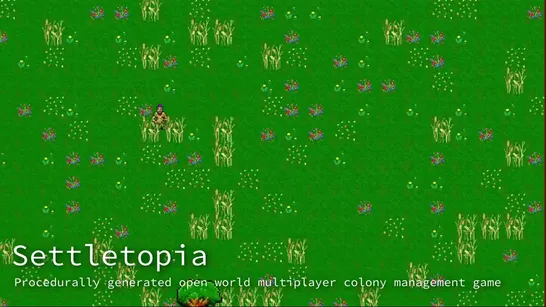 First banner for Settletopia featuring a meadow with various plants and a villager.